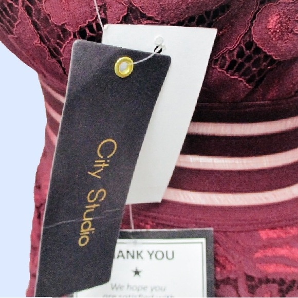 CITY STUDIO CRANBERRY LACE FIT & FLARE DRESS. NWT. Size 5 (Juniors) - Picture 5 of 6